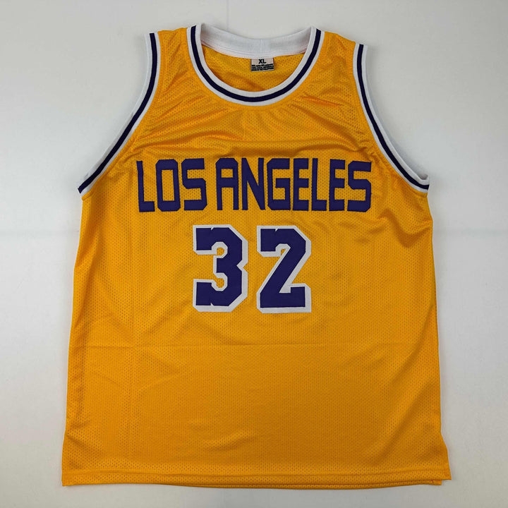 Facsimile Autographed Earvin Magic Johnson Los Angeles LA Yellow Auto Jersey XL
