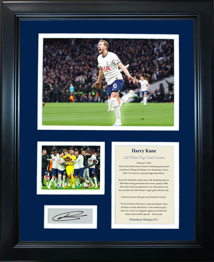Framed Harry Kane Goal Record Facsimile Engraved Auto Tottenham 12"x15" Photo