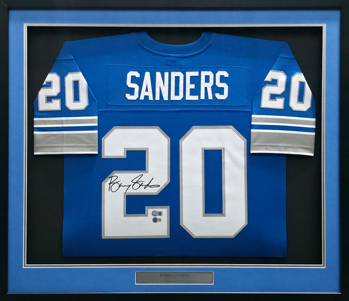 Detroit Lions Barry Sanders Signed Framed Blue Mitchell & Ness NFL Legacy