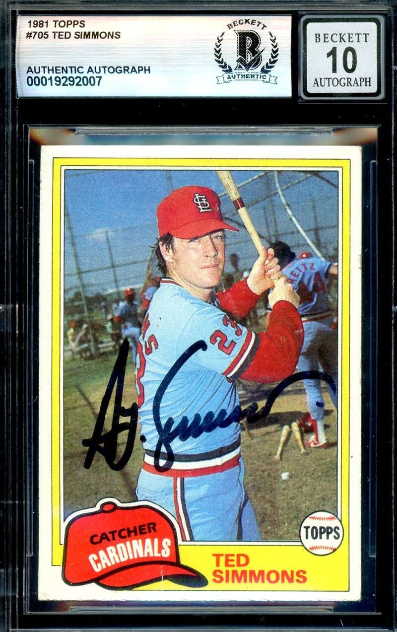 Ted Simmons Gem Mint 10 Beckett BAS Signed 1981 Topps Autograph Cardinals