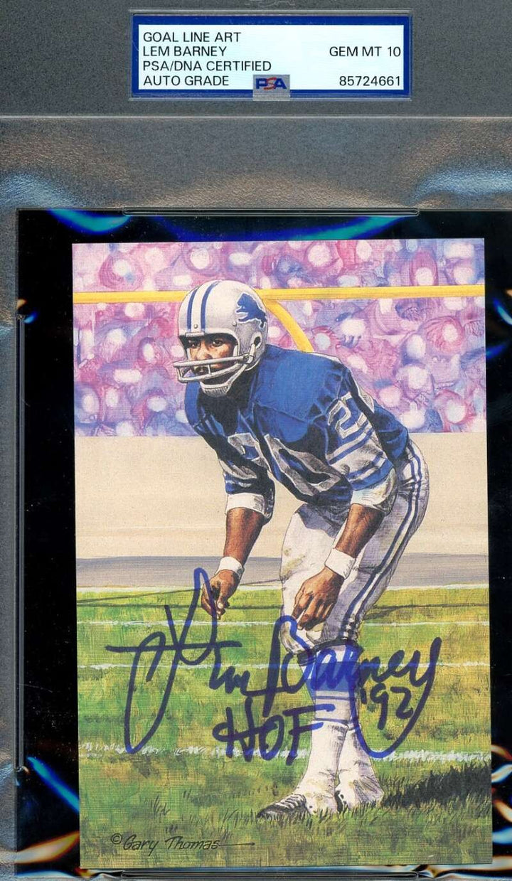 Lem Barney Gem Mint 10 PSA DNA Signed Goal Line Art Card GLAC Autograph HOF 92