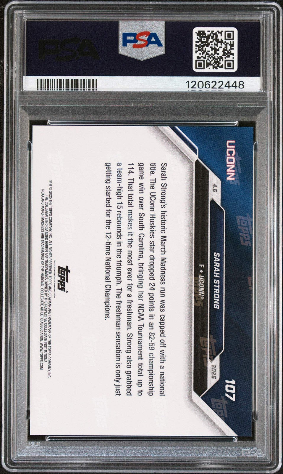 Graded 2024 Bowman U Now Sarah Strong #107 Blue /49 RC Basketball Card PSA 9