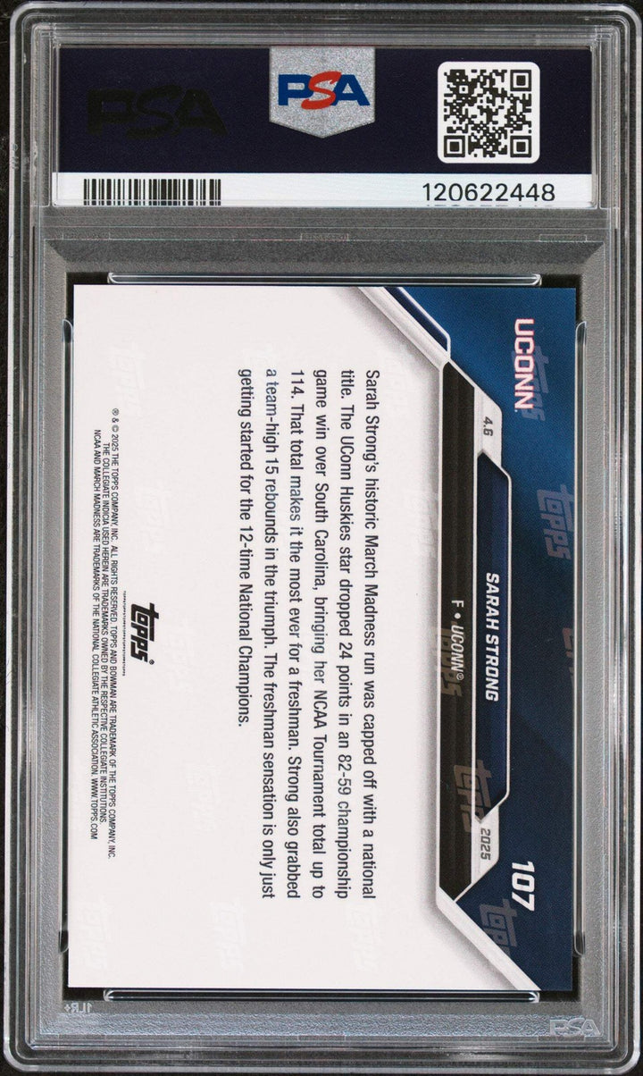 Graded 2024 Bowman U Now Sarah Strong #107 Blue /49 RC Basketball Card PSA 9