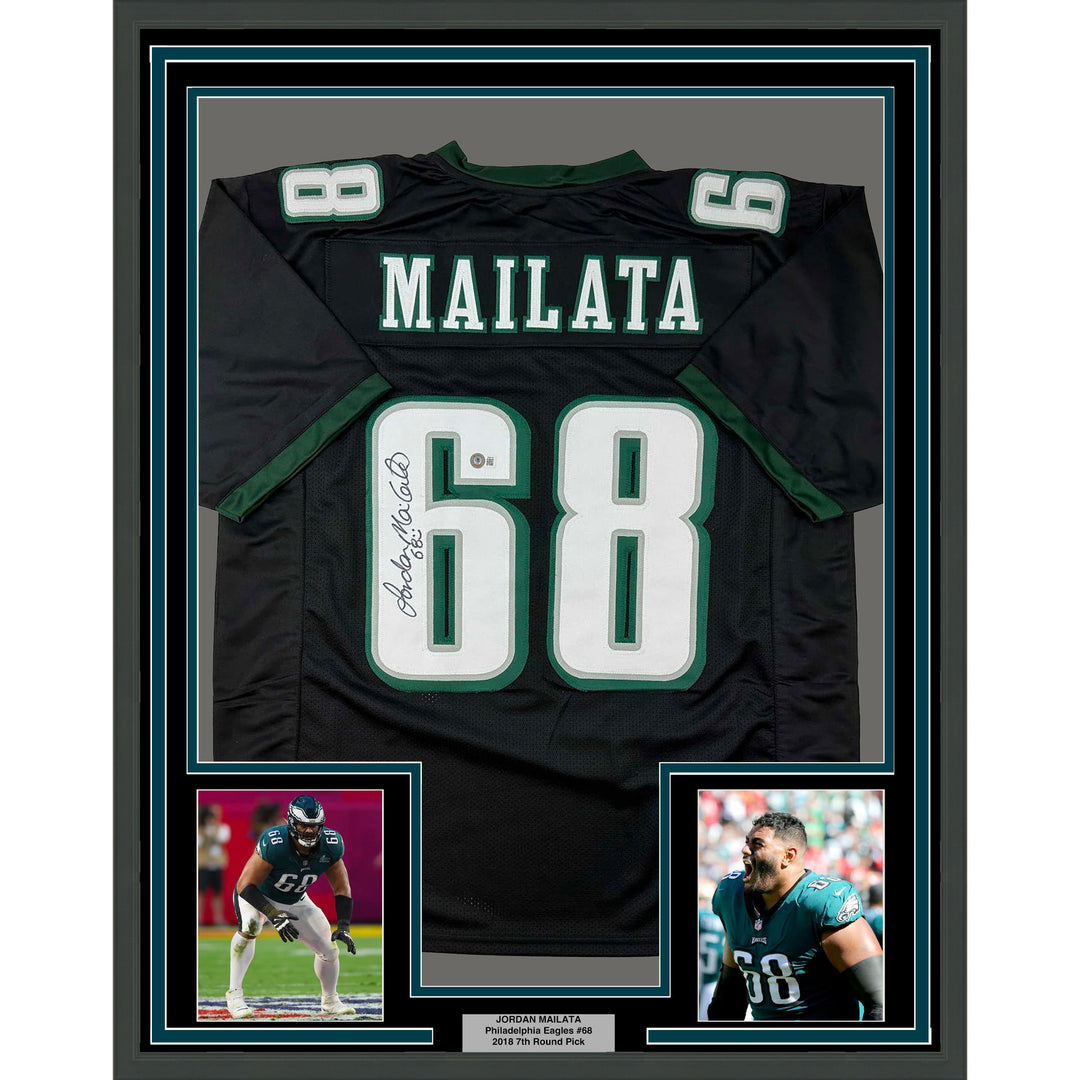 Framed Autographed/Signed Jordan Mailata 33x42 Philadelphia Black Jersey BAS COA