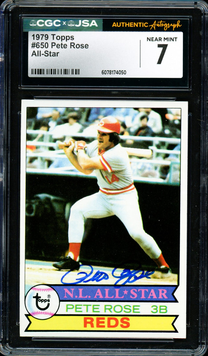 Pete Rose Signed 1979 Topps Card #650 Reds Card Grade 7 CGC x JSA #6078174050