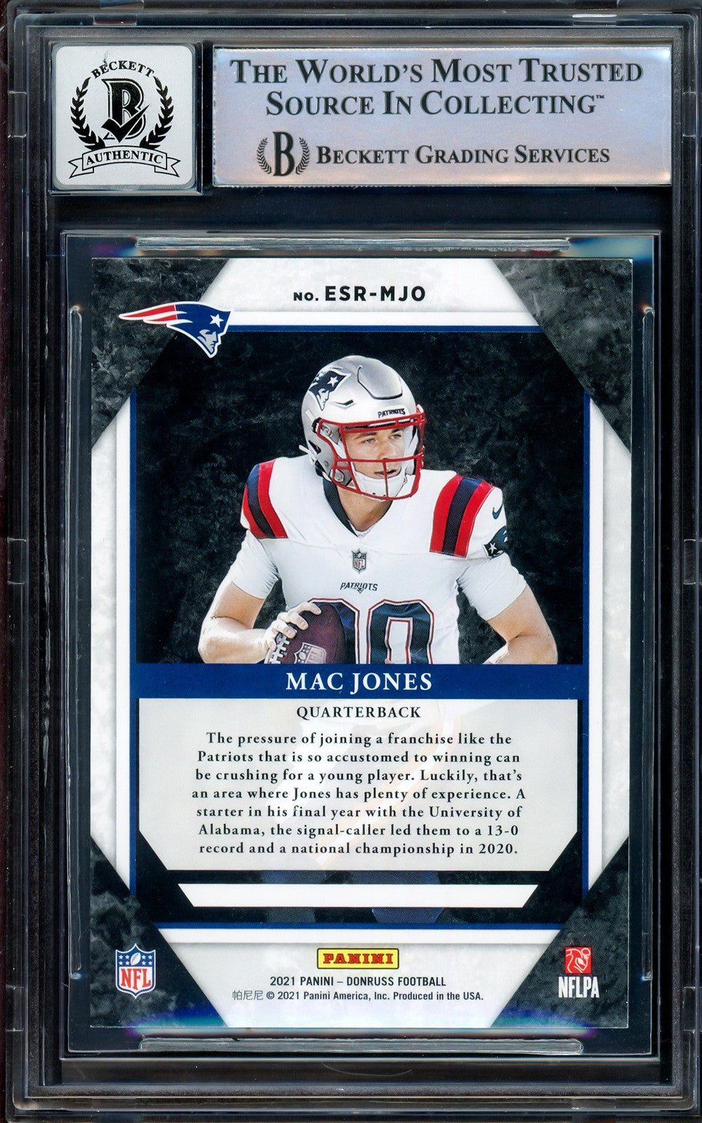 Mac Jones Auto 2021 Panini Donruss Elite Series RC ESR-MJO Sig 10 Beckett