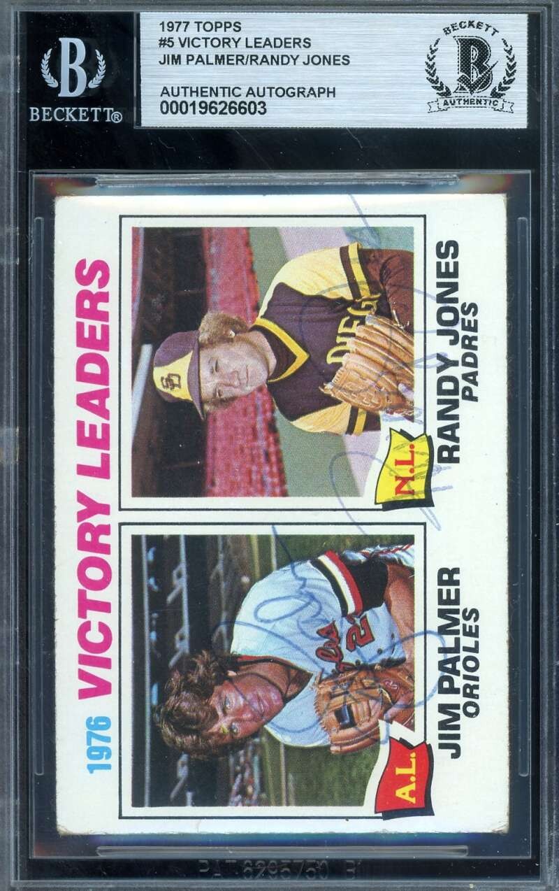 Jim Palmer Randy Jones Beckett BAS Signed 1977 Topps 1976 Leaders Autograph