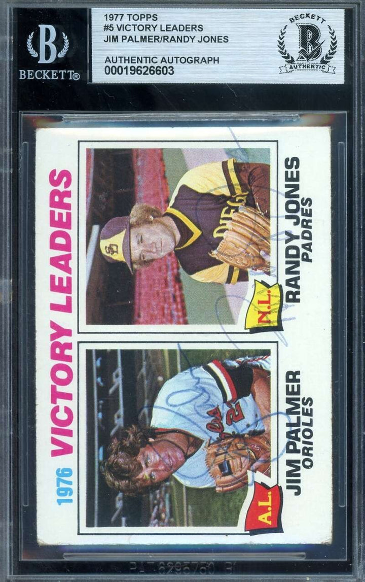 Jim Palmer Randy Jones Beckett BAS Signed 1977 Topps 1976 Leaders Autograph