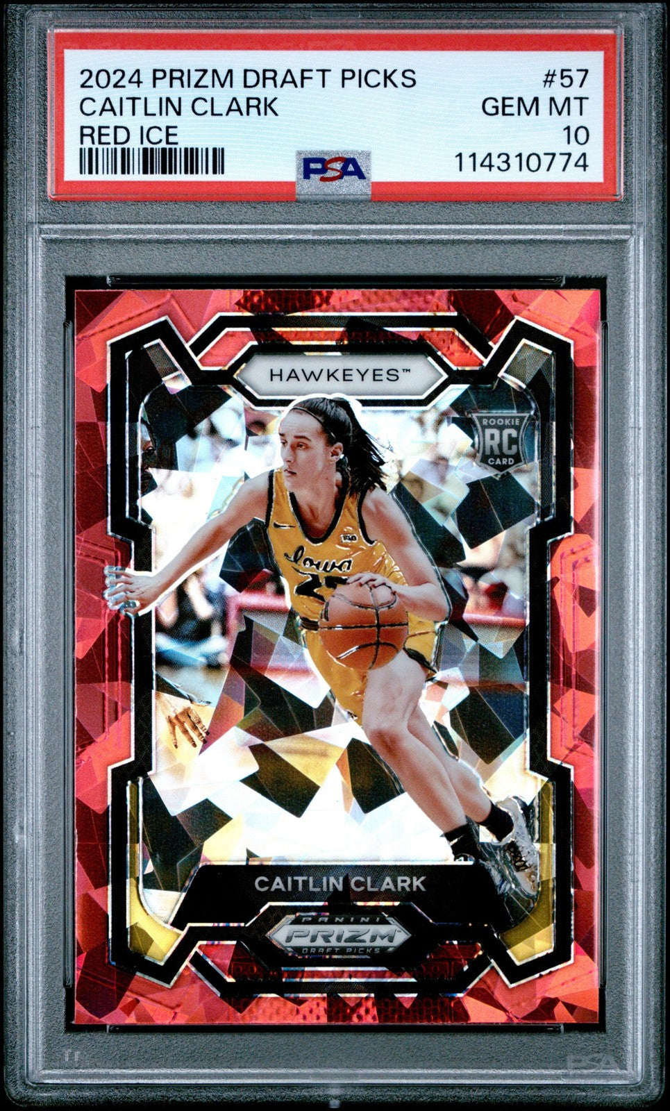 Graded 2024 Prizm DP Caitlin Clark #57 Red Ice RC Basketball Card PSA 10