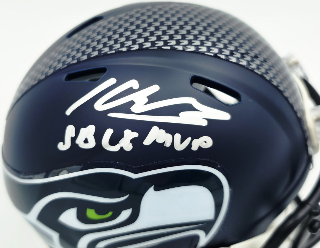Kenneth Walker III Auto Seahawks Blue Super Bowl LX Champs Mini Helmet SB MVP