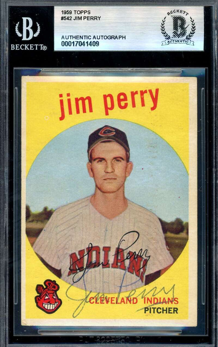 Jim Perry Beckett BAS Vintage Signed 1959 Topps Rookie Autograph