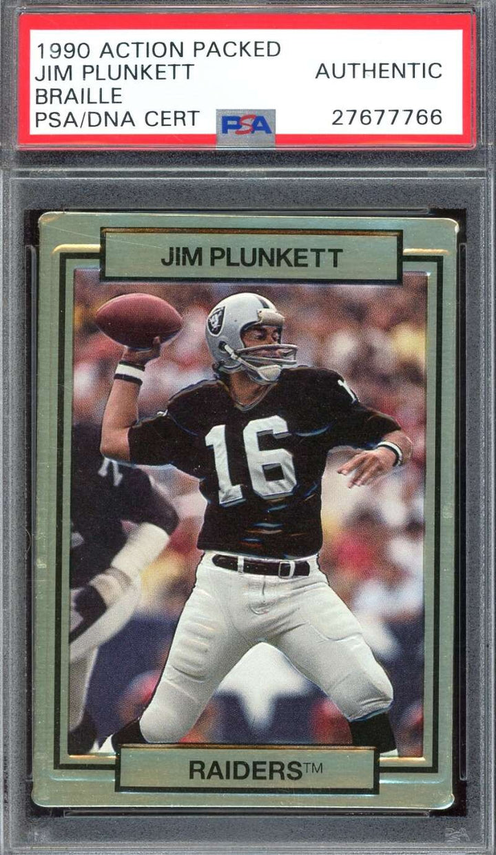 Jim Plunkett PSA DNA Signed Braille 1990 Action Packed Autograph