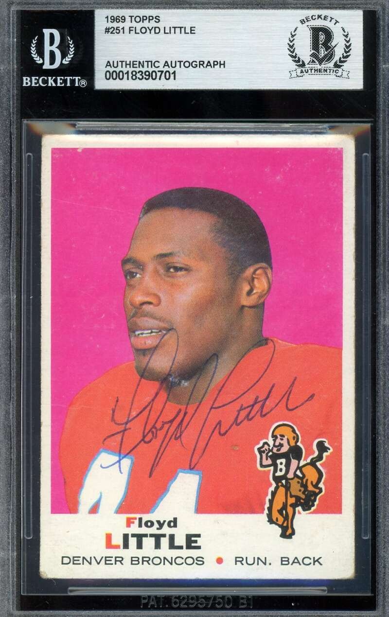 Floyd Little Beckett BAS Vintage Signed 1969 Topps Broncos Autographed