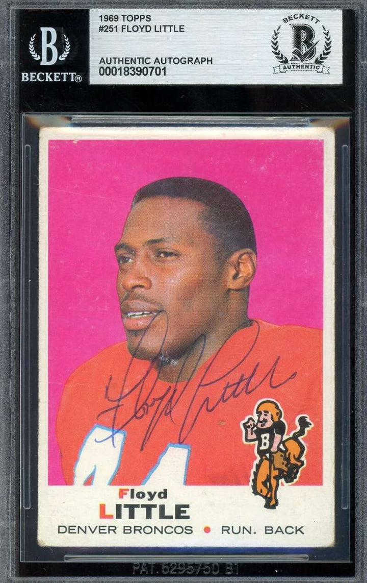Floyd Little Beckett BAS Vintage Signed 1969 Topps Broncos Autographed
