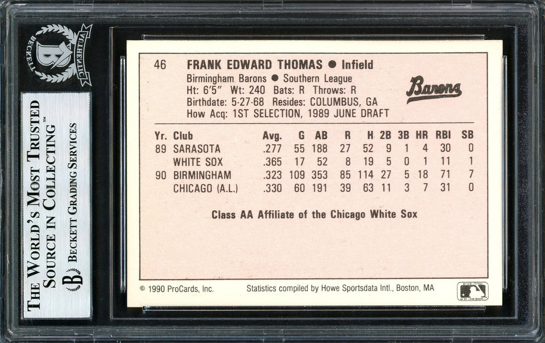 Frank Thomas Autographed Signed 1990 ProCards RC 46 Birmingham Barons Beckett
