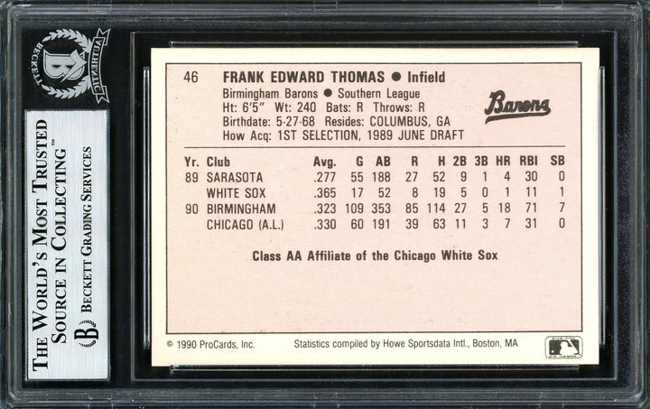 Frank Thomas Autographed Signed 1990 ProCards RC 46 Birmingham Barons Beckett