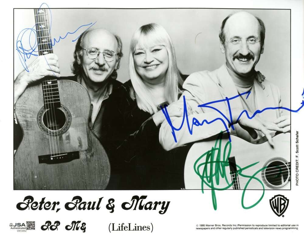 Peter Paul And Mary JSA Coa Signed 8x10 Photo Autograph