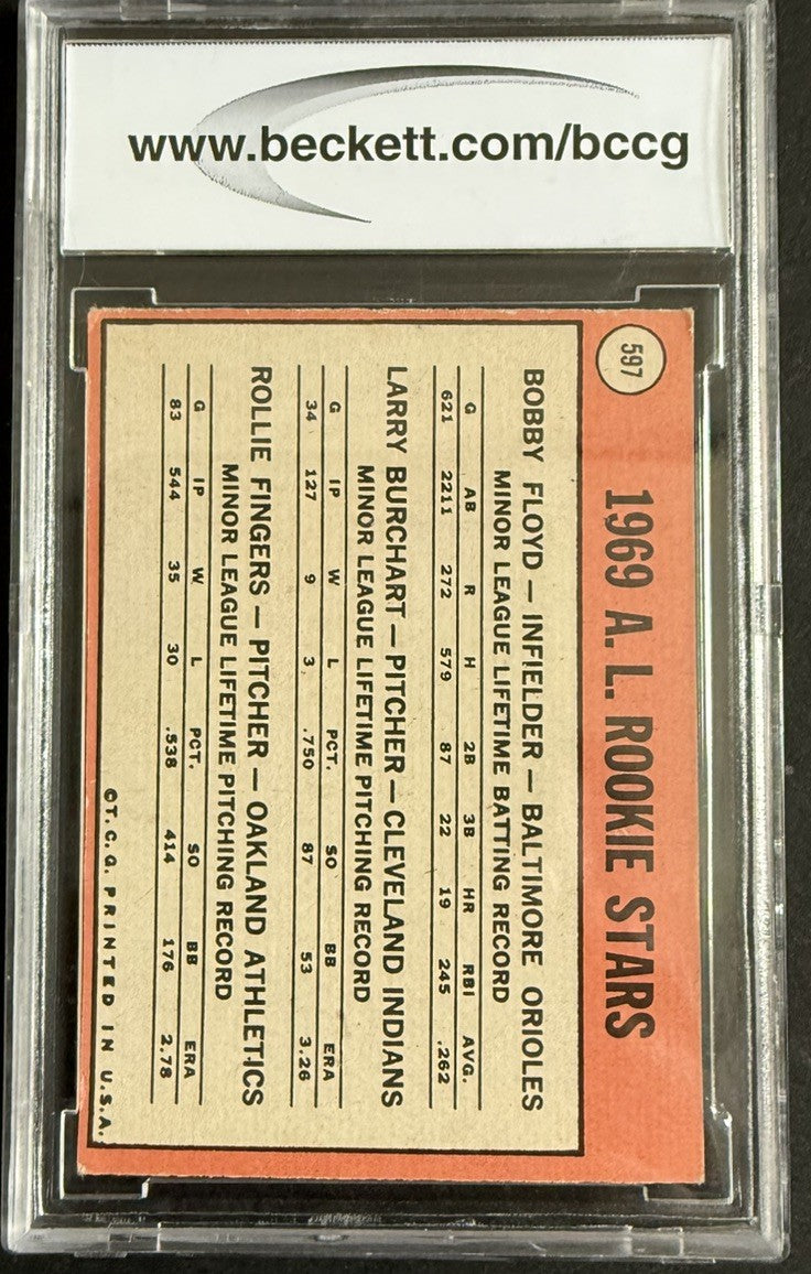 Rollie Fingers 1969 Topps Rookie Stars Card #597 Bccg 8 Graded Ex - Nm HOF