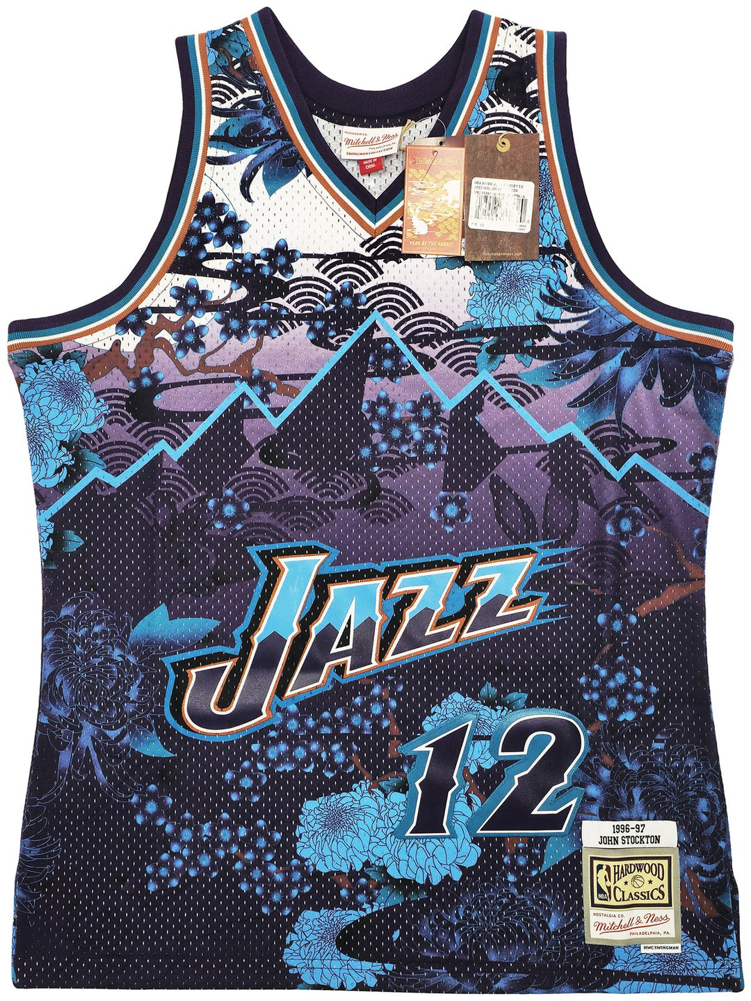 Jazz John Stockton Auto Purple Mitchell Ness 96 Swingman Asian Heritage Jersey L