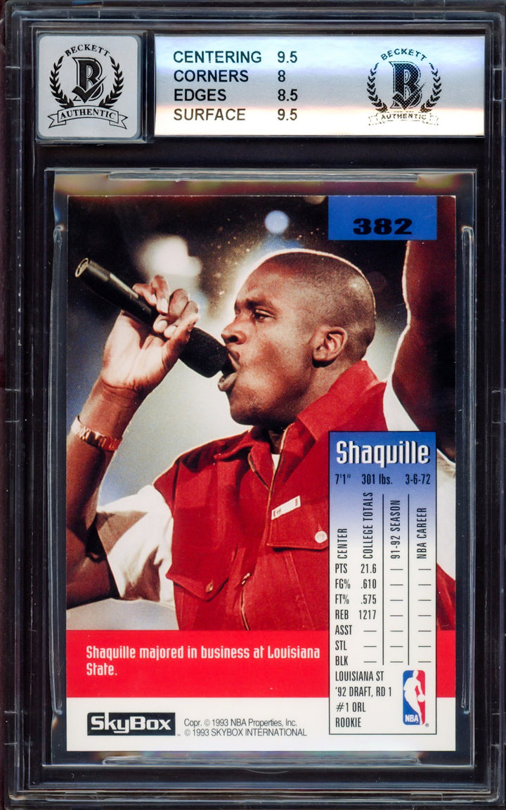 Shaquille "Shaq" O'Neal Auto 1992-93 Skybox RC 382 Magic BGS 8.5 Auto 10 Beckett