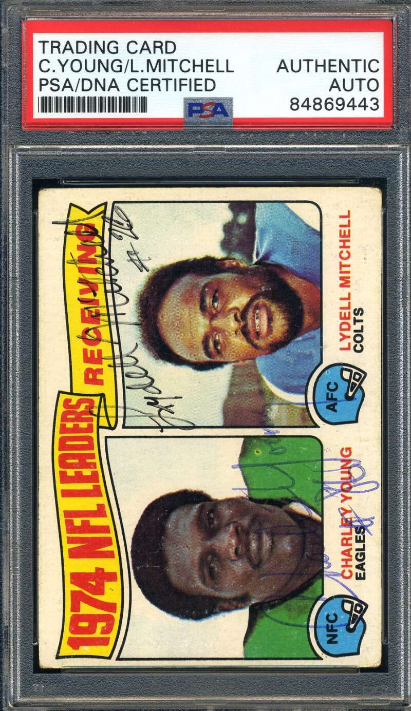 Charley Young Lydell Mitchell PSA DNA Signed 1975 Topps 1974 Leaders Autograph