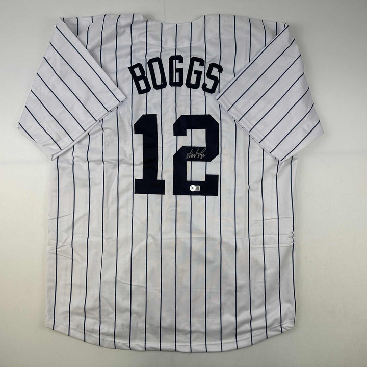 Autographed/Signed Wade Boggs New York Pinstripe Jersey Beckett BAS COA
