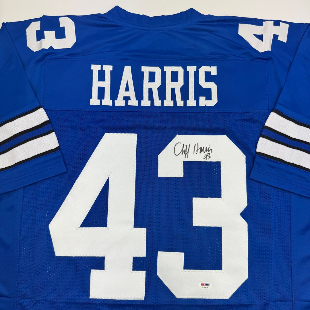 Autographed/Signed Cliff Harris Dallas Blue Football Jersey PSA/DNA COA