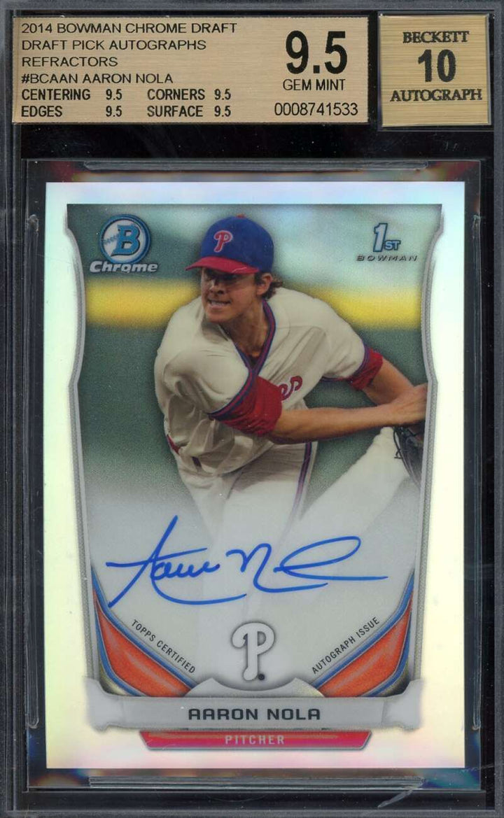 Aaron Nola Gem Mint 10 BAS Beckett Autograph 2014 Bowman Chrome Rookie Signed