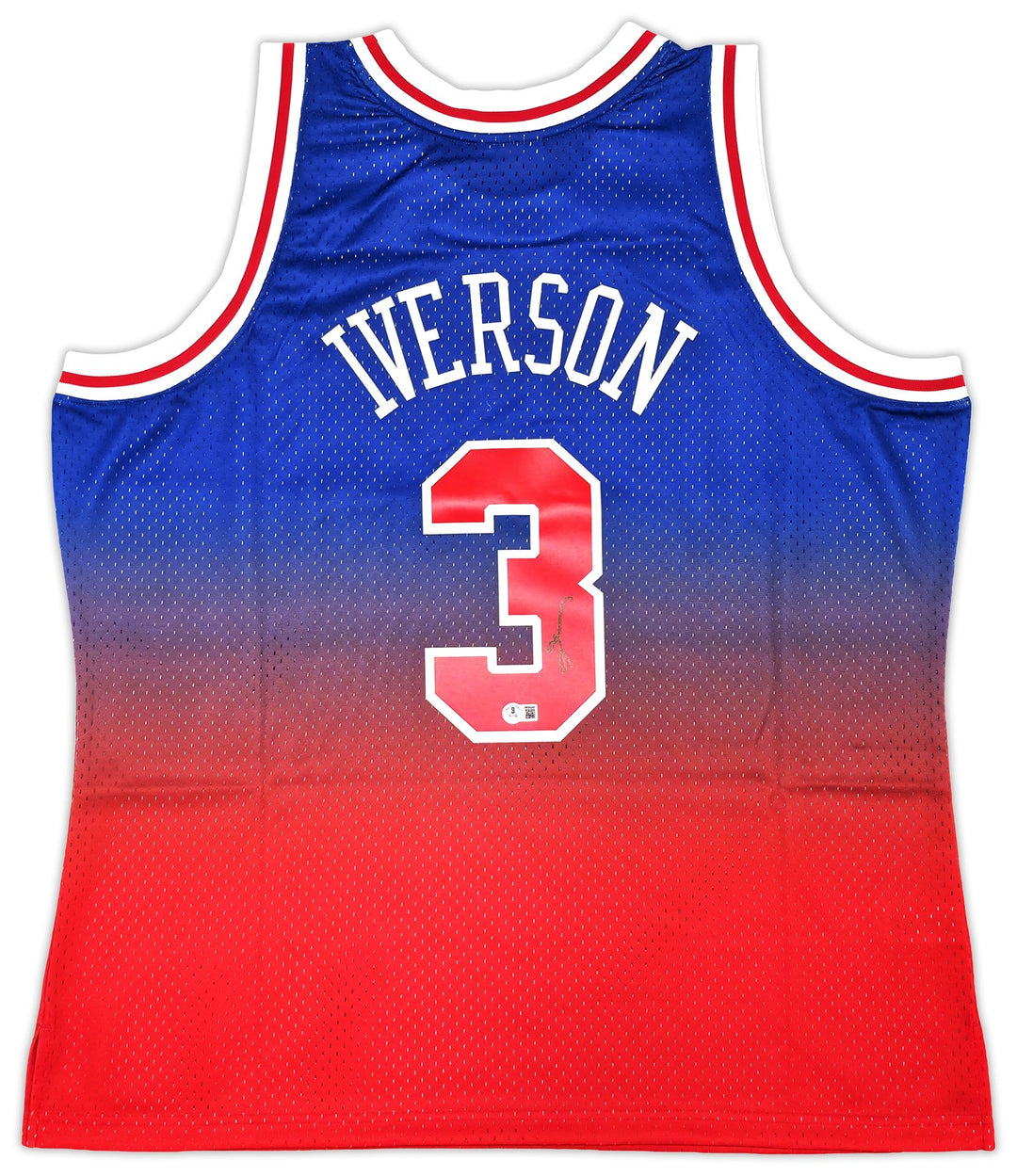76ers Allen Iverson Auto Red M&N 1996-97 HWC Swingman Fadeaway Jersey Size 2XL