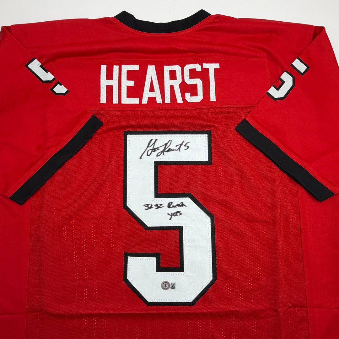 Autographed/Signed Garrison Hearst 3232 Yards Georgia Red Jersey Beckett BAS COA