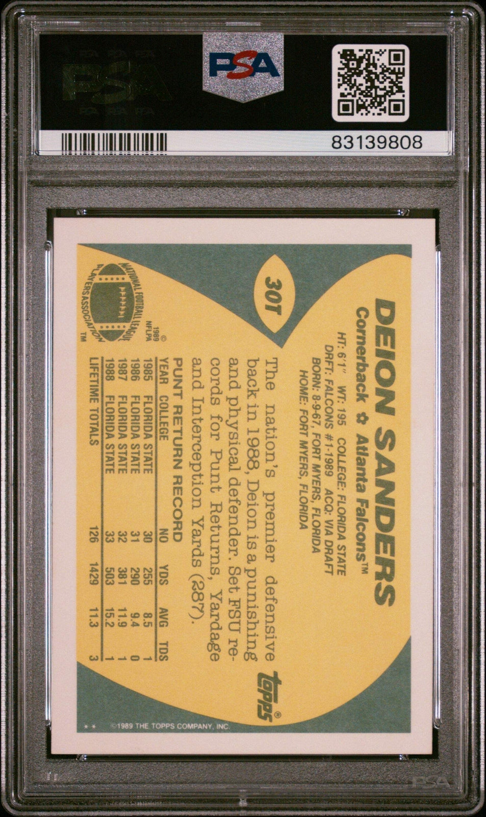 Graded 1989 Topps Traded Deion Sanders #30T Rookie RC Football Card PSA 10 Gem