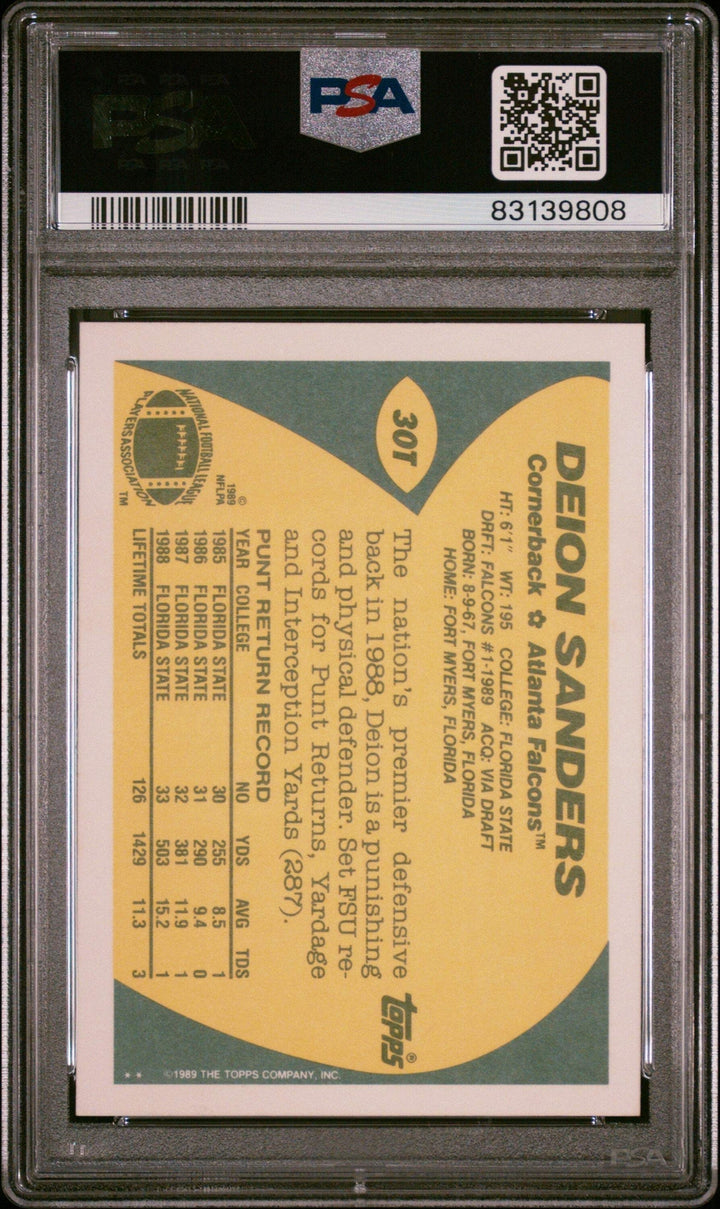 Graded 1989 Topps Traded Deion Sanders #30T Rookie RC Football Card PSA 10 Gem
