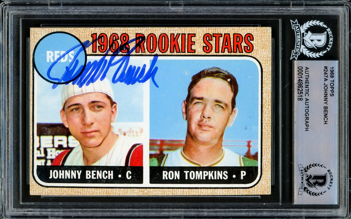 Johnny Bench Signed 1968 Topps RC 247 Reds (Off Condition) Beckett #14862518