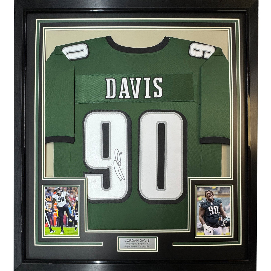 Framed Autographed/Signed Jordan Davis 35x39 Philadelphia Green Jersey