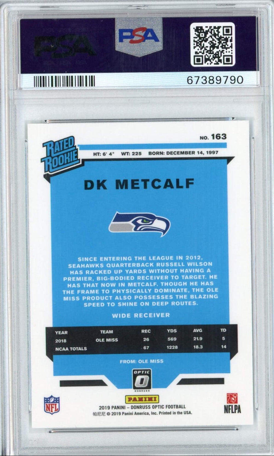 Graded 2019 Panini Donruss Optic DK Metcalf #163 Rookie RC Football Card PSA 10