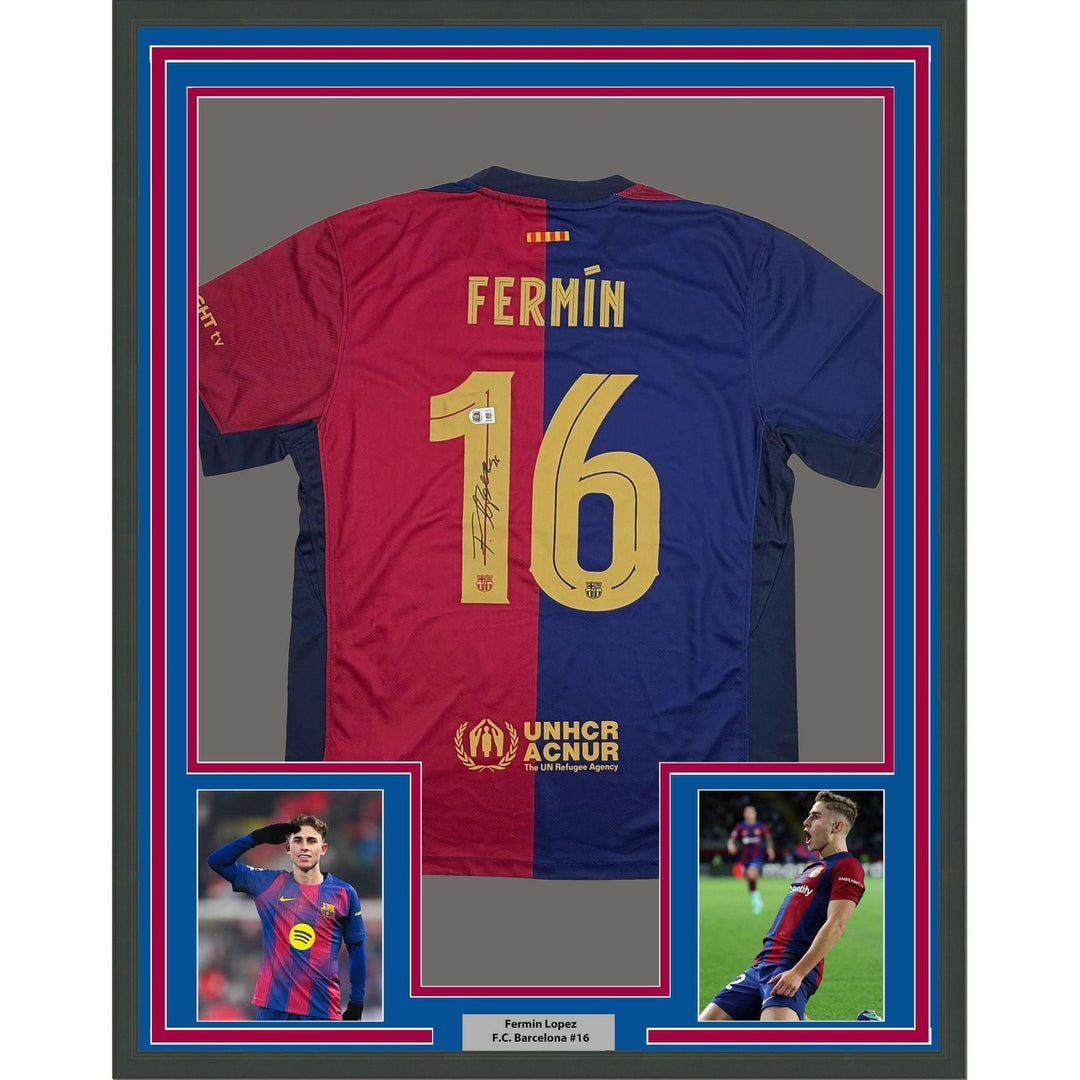 Framed Autographed/Signed Fermin Lopez 35x39 FC Barcelona Jersey BAS COA