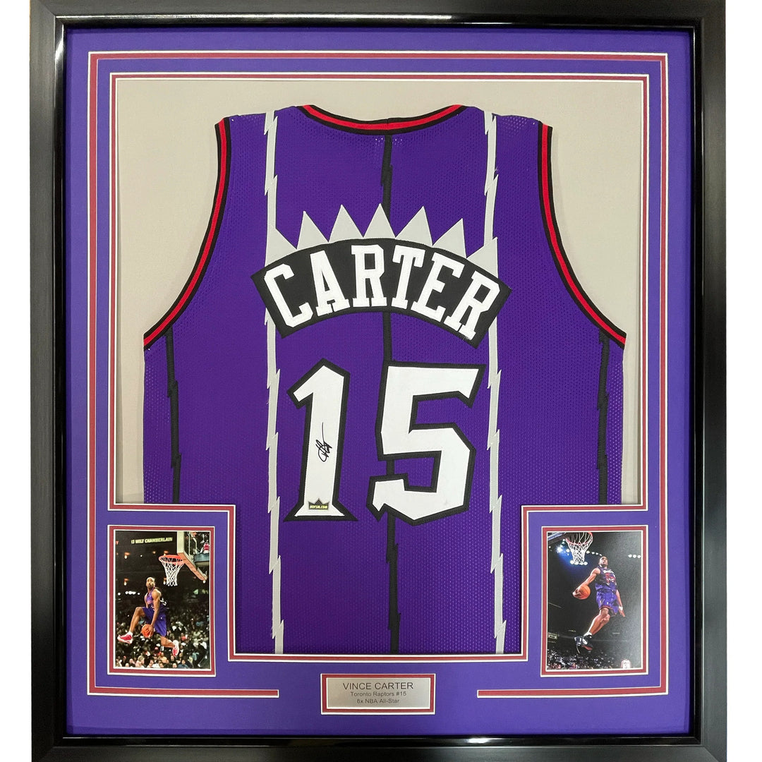 Framed Facsimile Autographed Vince Carter 33x42 Purple Reprint Laser Auto Jersey