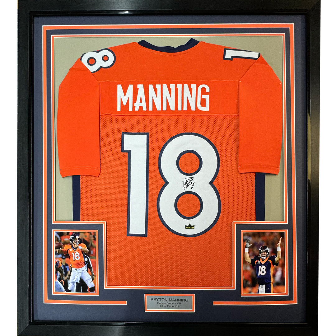 Framed Facsimile Autographed Peyton Manning 33x42 Orange Reprint Laser Jersey