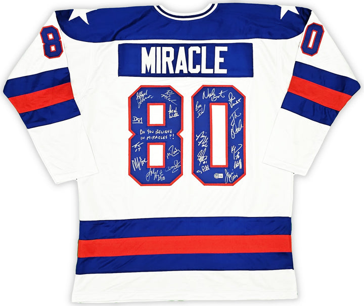 1980 Team USA Hockey Miracle On Ice Auto White Jersey Believe 19 Sg Eruzione BAS