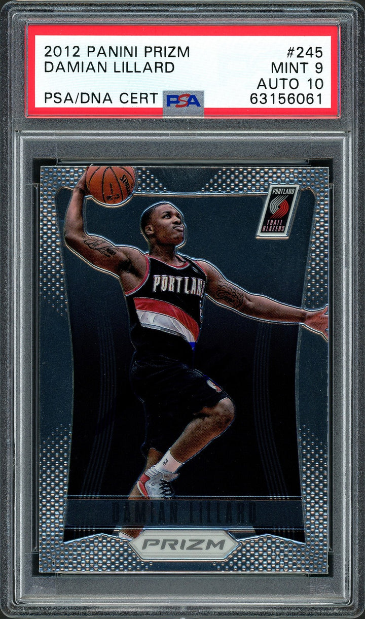 Damian Lillard Signed 2012-13 Panini Prizm RC 245 PSA 9 Sig 10 On Card PSA/DNA