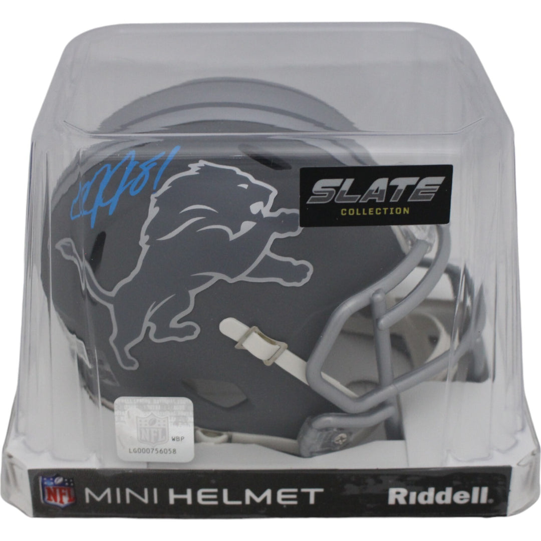 Calvin Johnson Autographed/Signed Detroit Lions Slate Mini Helmet Beckett 47637