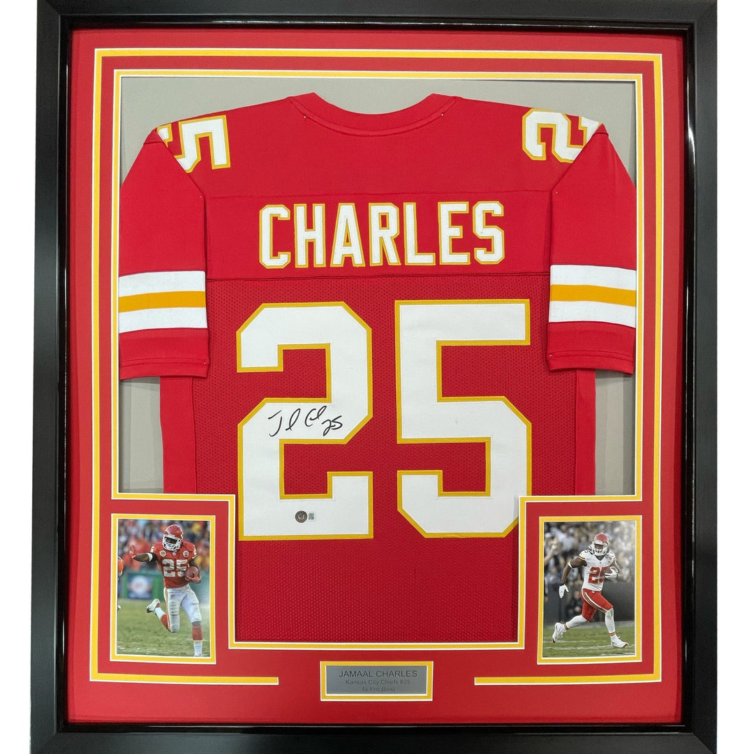 Framed Signed Jamaal Charles 35x39 Kansas City Red Jersey JSA COA