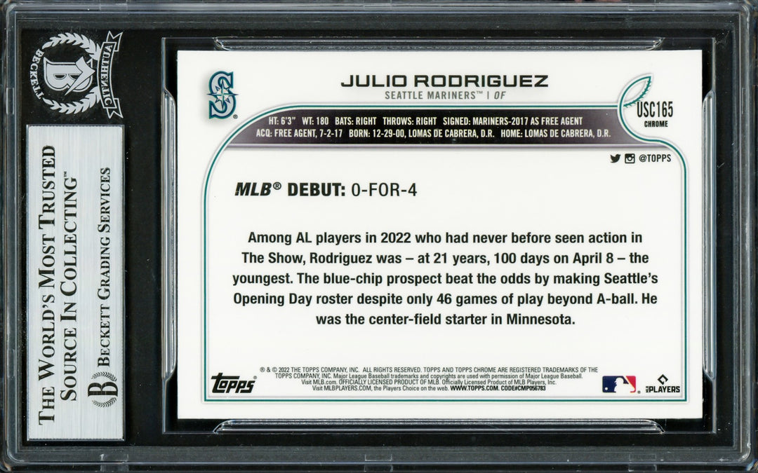 Julio Rodriguez Signed 2022 Topps Chrome Update RC USC165 Mariners Beckett