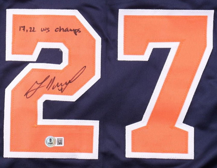 Jose Altuve Houston Signed Navy Baseball Jersey 17 22 WS Champs BAS