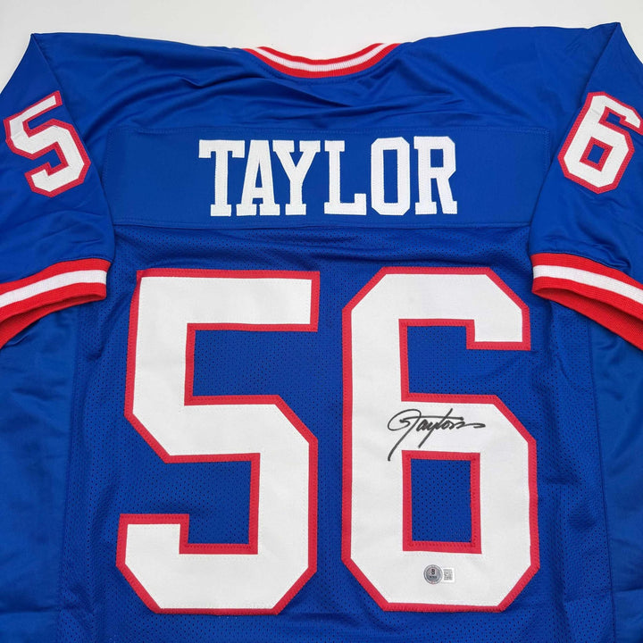 Autographed/Signed LAWRENCE TAYLOR New York Blue Jersey JSA COA Auto