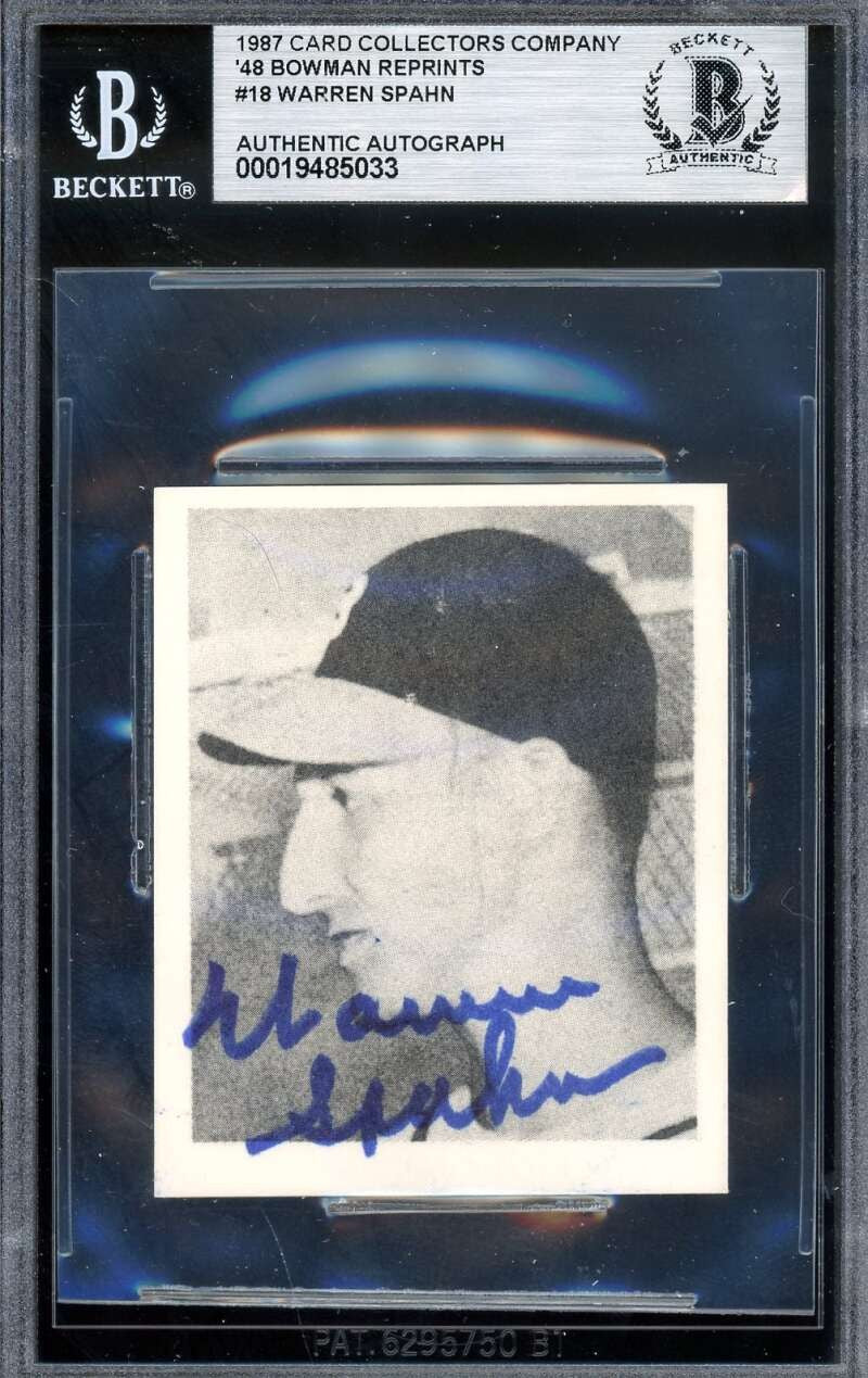 Warren Spahn Beckett BAS Signed 1948 Bowman Rookie 1987 Reprint Autograph