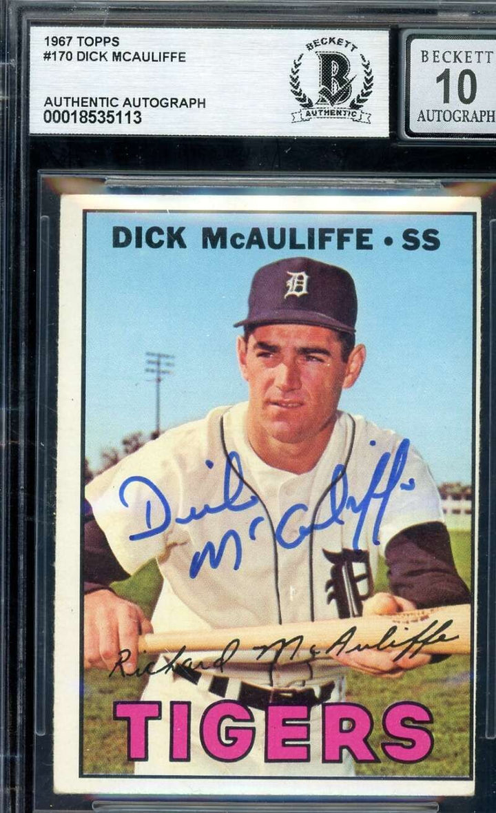 Dick McAuliffe Gem Mint 10 Beckett BAS Signed 1967 Topps Autograph