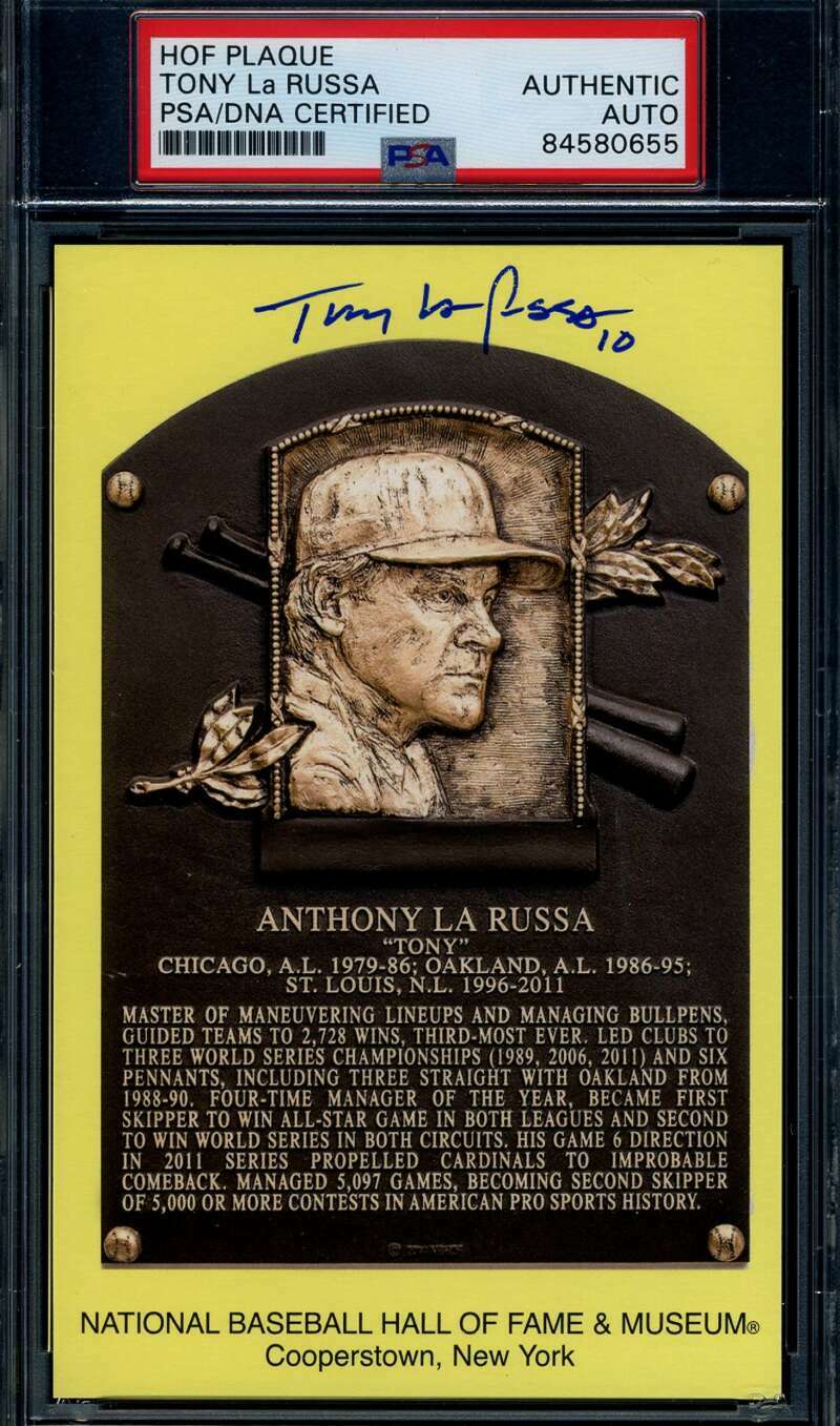 Tony LaRussa PSA DNA Coa Signed Gold HOF Postcard Autograph