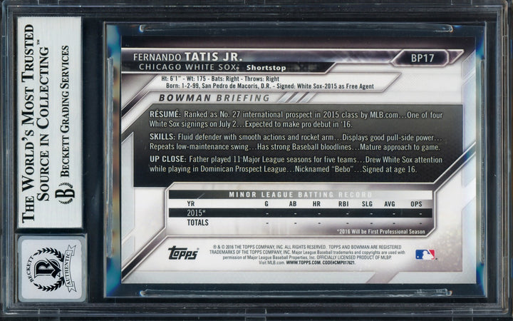 Fernando Tatis Jr. Signed 2016 Bowman Prospect RC #BP17 San Diego Padres