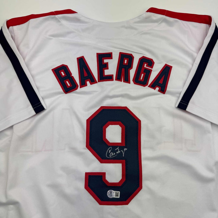 Autographed/Signed Carlos Baerga Cleveland White Jersey Beckett BAS COA